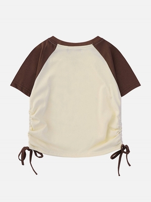 Beige  T Shirts Aelfric Eden M Letter Print Drawstring Tee - YXU-4834848